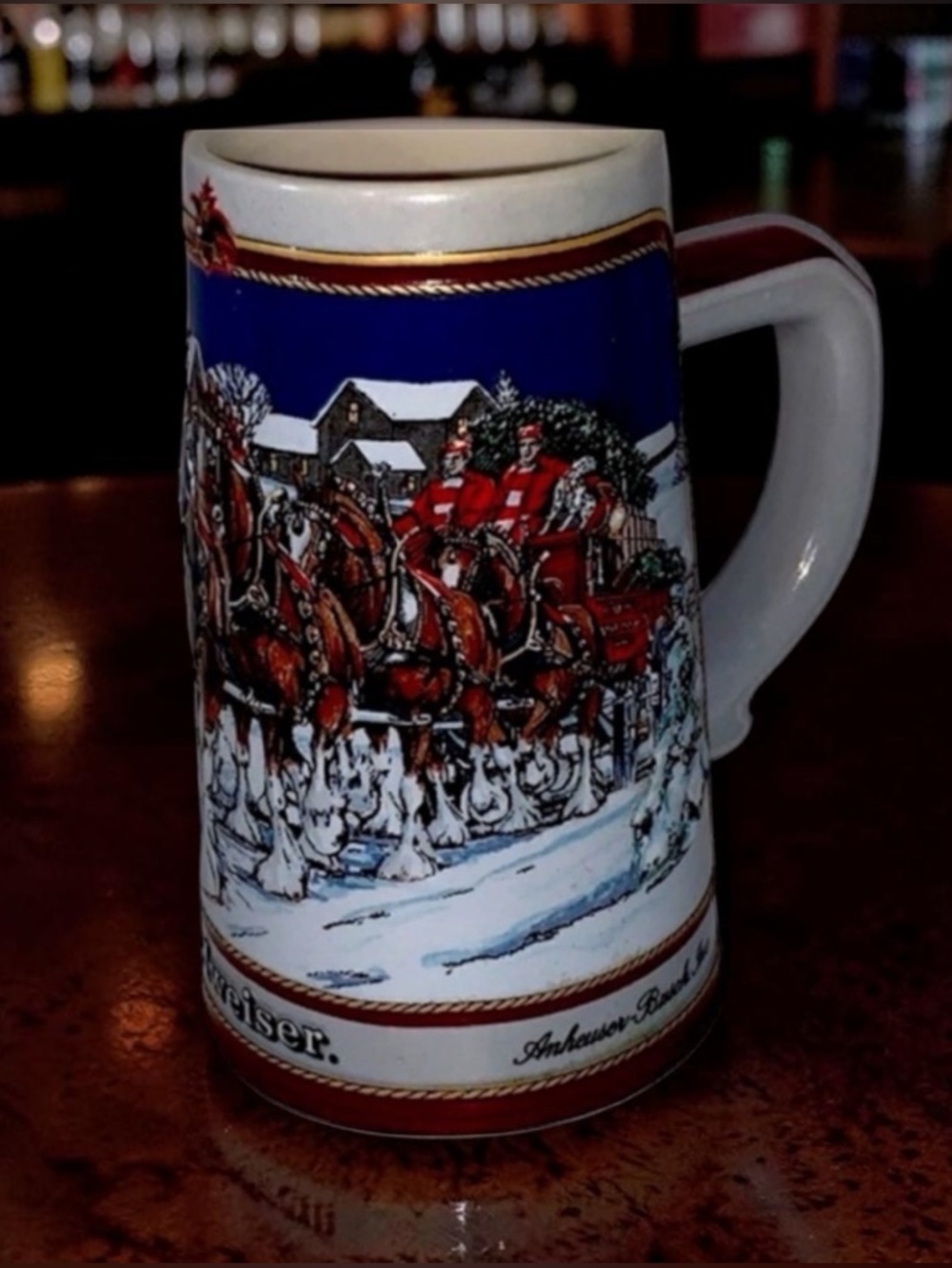 BUDWEISER® 1989 Stein “Hitch on a Winter's Evening”Holiday Beer Mug-Collectible